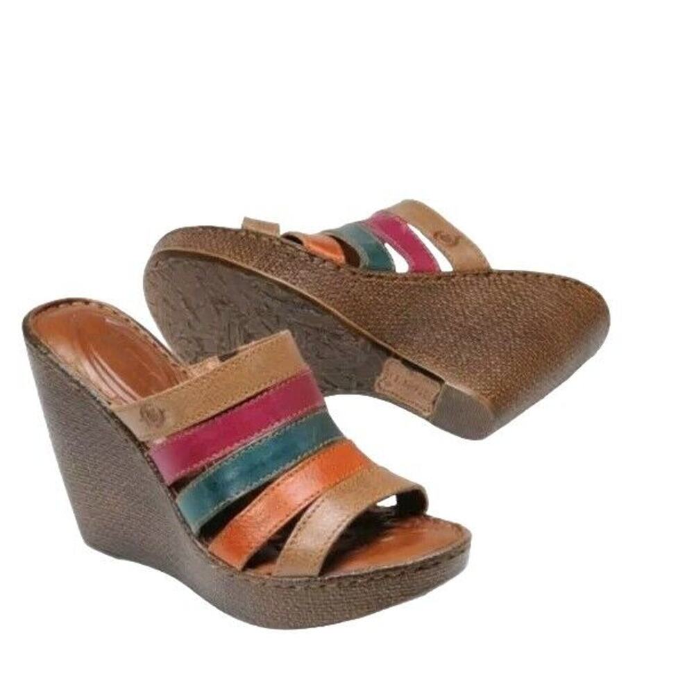 Born Women's Lumi Sandal Size 10 Wedge Platform Slide Strappy Multicolor Leather